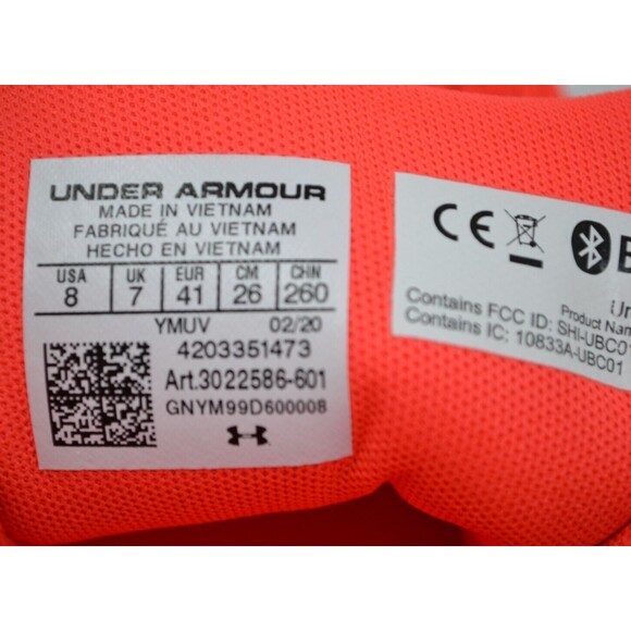 Under Armour UA Hovr Sonic 3 3022586-601 Running Shoes Men 8 Red Orange Sneakers - Picture 10 of 11